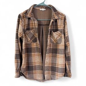 beachlunchlounge Plaid Top - Multi-Brown Long Sleeve Button Down Size Small